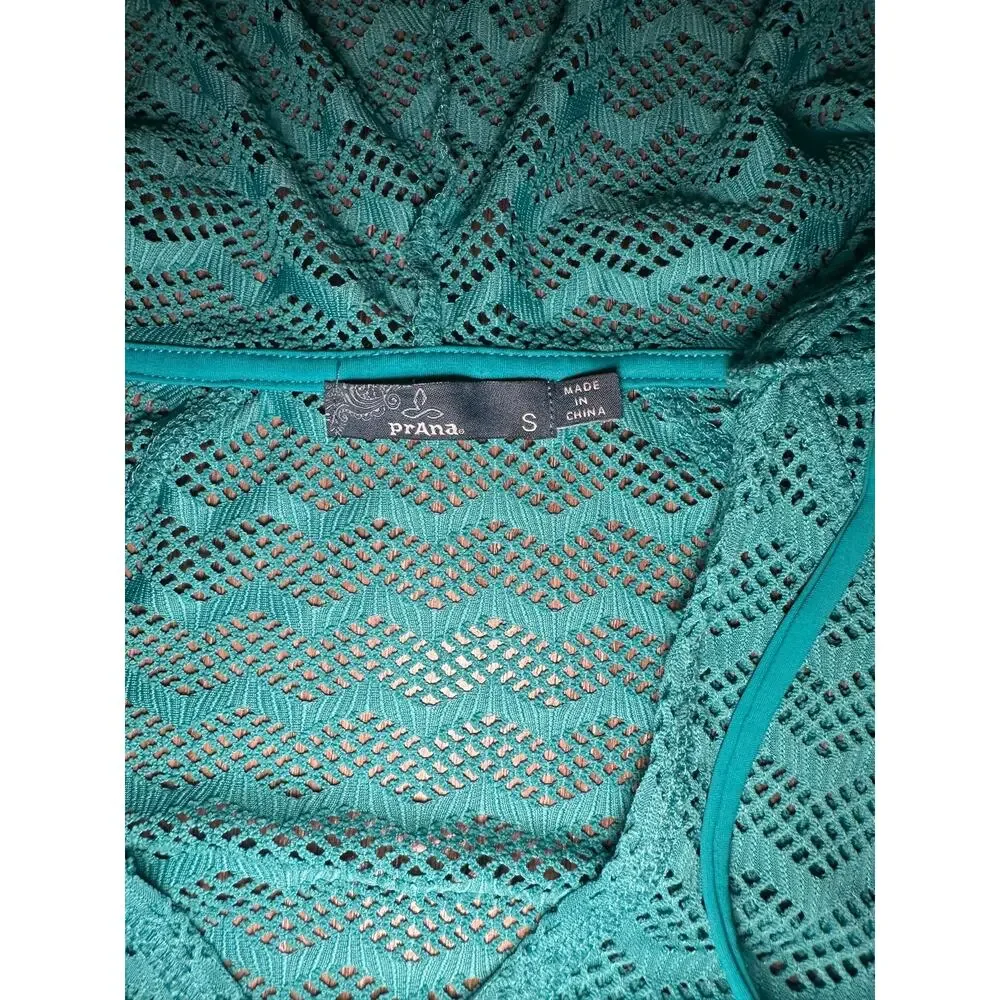 PrAna Crochet Lace Hooded Swimsuit Cover Up Beach Tunic Turquoise Women’s Small